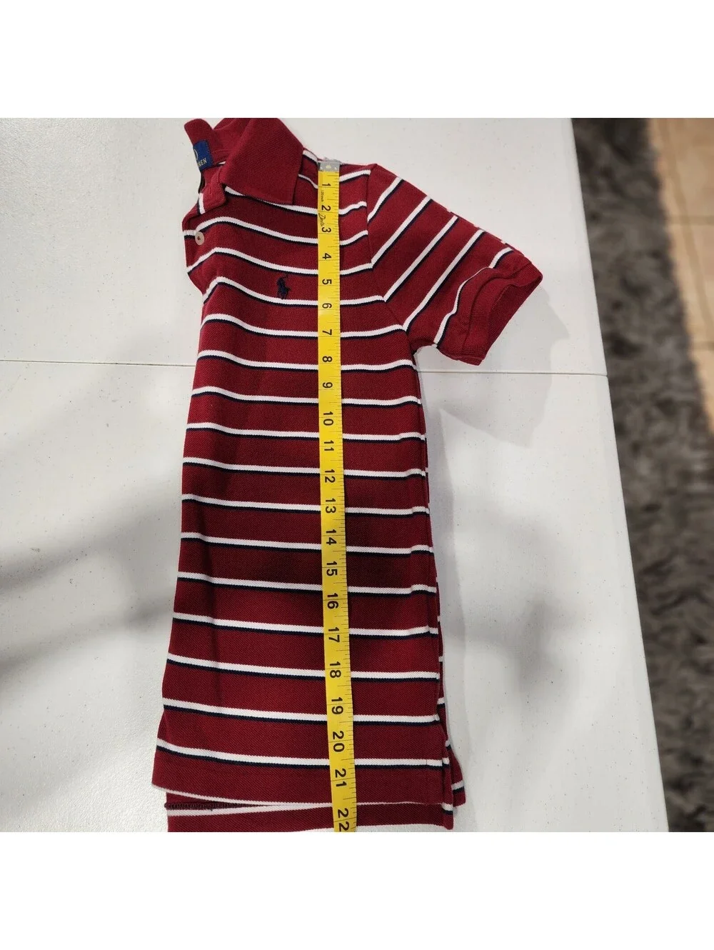 Polo Ralph Lauren Boys Red White Striped Polo Shirt M (10-12) Short Sleeve Logo